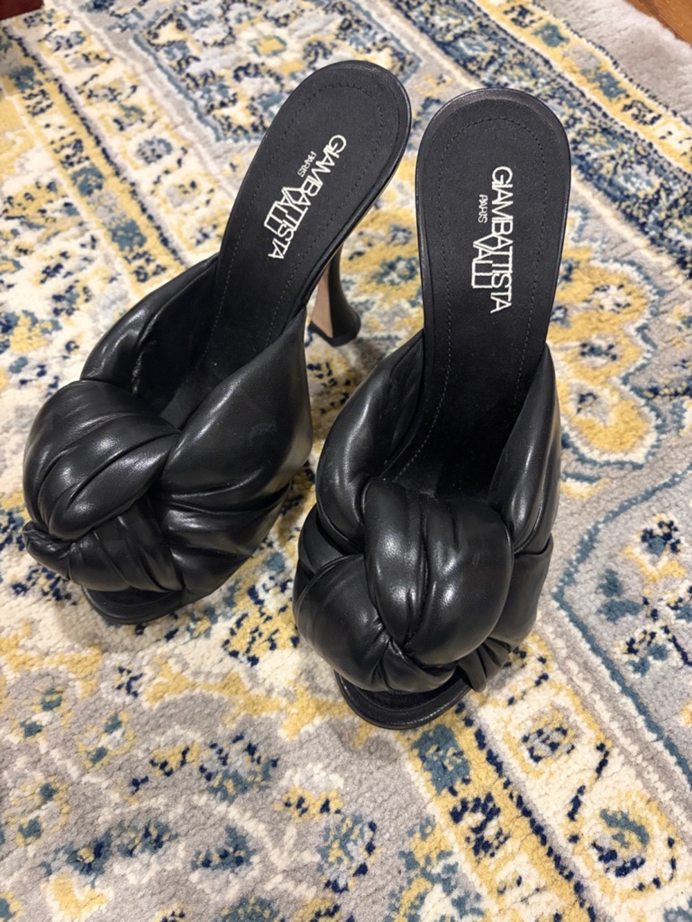 Giambattista Valli Black Knotted Leather Mules